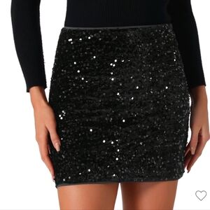 Sequin High Waist Stretchy Velvet Sparkle Party Bodycon Mini Skirt Black Large